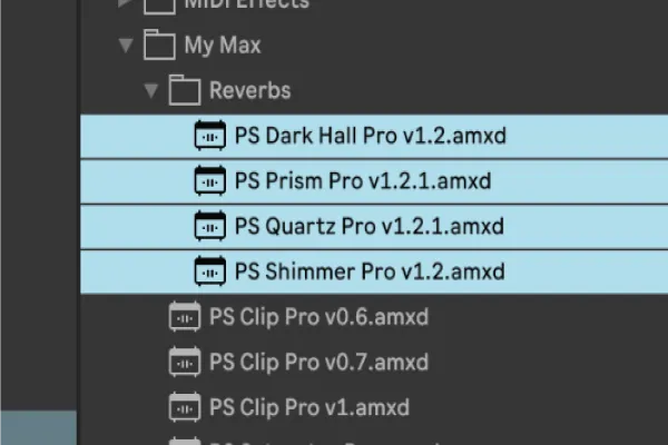 The four ProducerStack reverbs for Ableton Live: Dark Hall, Quartz, Shimmer and Prism