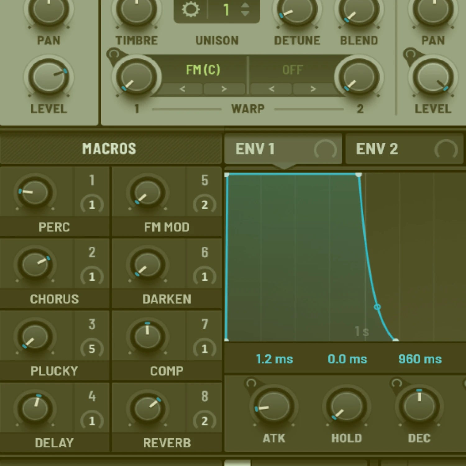 Audio processing software interface with various controls and parameters on a green background from The Korg M1 Organ 2 1073 Serum 2 Preset from ProducerStack.com