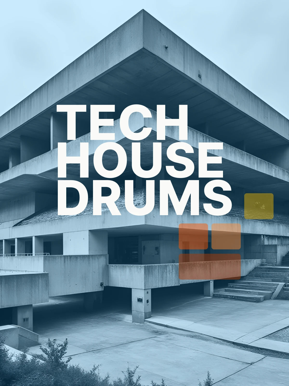 Sample Pack Cover for tech House Drums -from ProducerStack showing Concrete building with 'Tech House Drums' text overlay