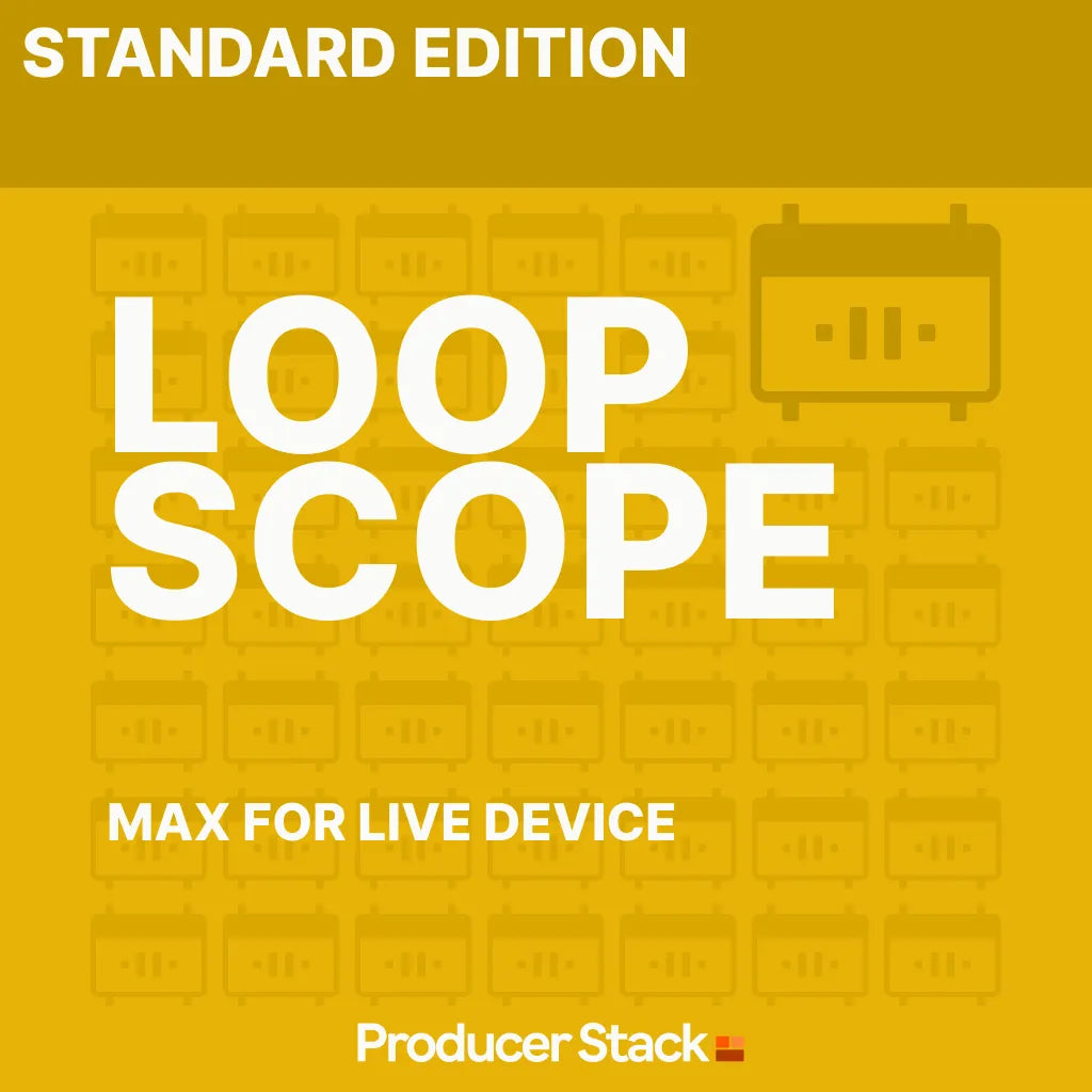 Loop Scope for Max on a yellow background with Producer Stack branding. Promotional image for LoopScope, a Max for Live Midi Device from Producerstack.com