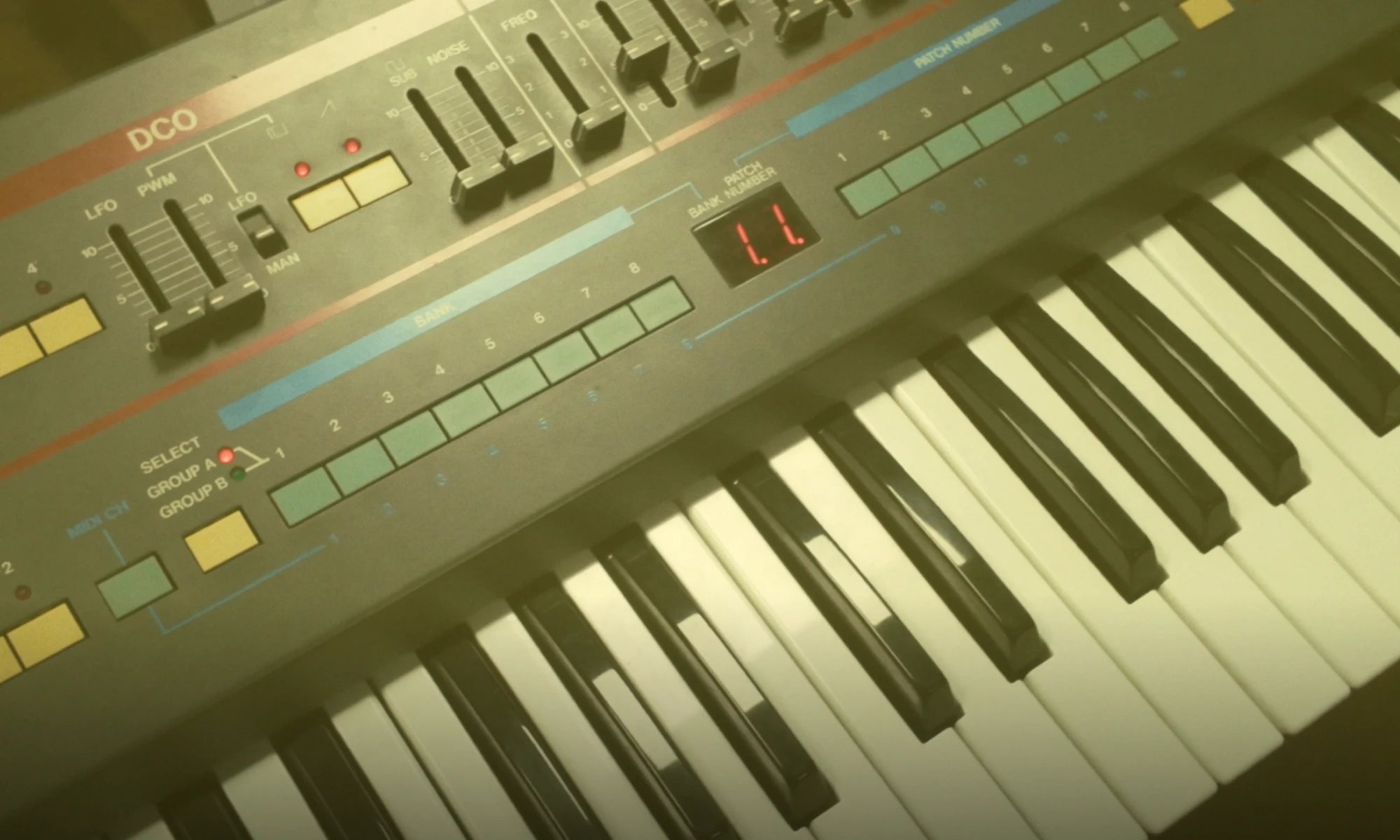 Control panel of a The Roland Juno 106 Synth in support of the Roland Juno 106 1073 Serum 2 Preset Pack from ProducerStack.com