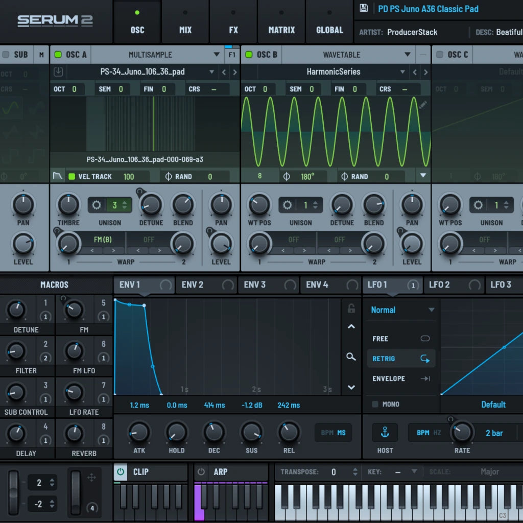Serum 2 Preset Interface from the Roland Juno 106 1073 Serum 2 Preset Pack from ProducerStack.com