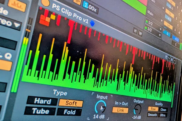 PS Clip Pro on the Ableton Live master bus shaving transient peaks from a waveform