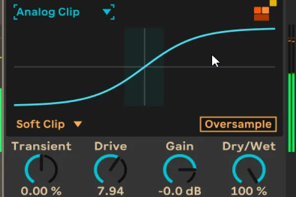 Saturator Pro for Ableton Live showing its saturation and built-in transient designer