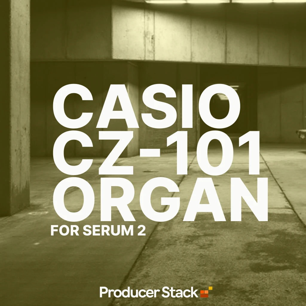 Promotional image for Casio CZ-101 Organ for Serum 2 by ProducerStack.com with a vintage feel.
