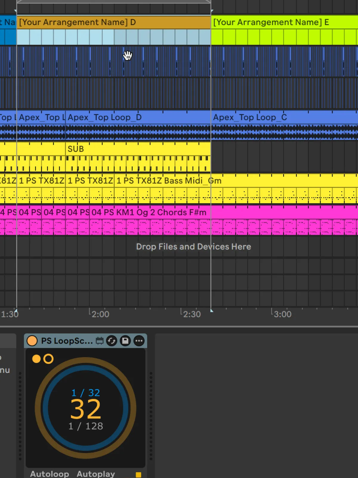 Promotional image showing the Ableton Interface for LoopScope, a Max for Live Midi Device from Producerstack.com 